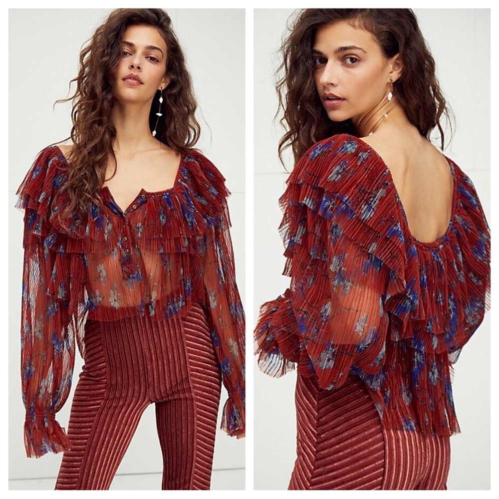 Free People Frills and Thrills Ruffle Blouse Top XS
